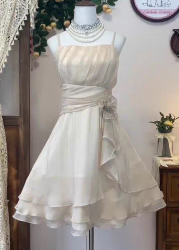 Elegant Pink Wrinkled High Waist Silk Spaghetti Strap Dress Sleeveless