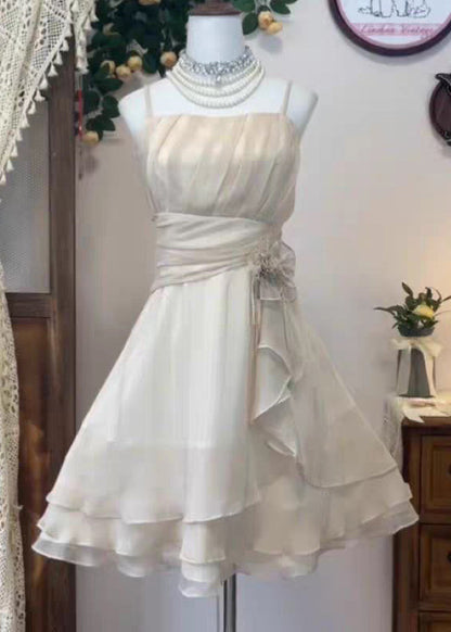 Elegant Pink Wrinkled High Waist Silk Spaghetti Strap Dress Sleeveless