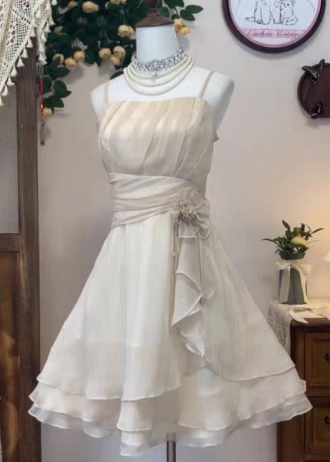 Elegant Pink Wrinkled High Waist Silk Spaghetti Strap Dress Sleeveless