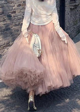 Load image into Gallery viewer, Elegant Pink Wrinkled High Waist Tulle Skirt Spring