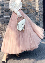Load image into Gallery viewer, Elegant Pink Wrinkled High Waist Tulle Skirt Spring