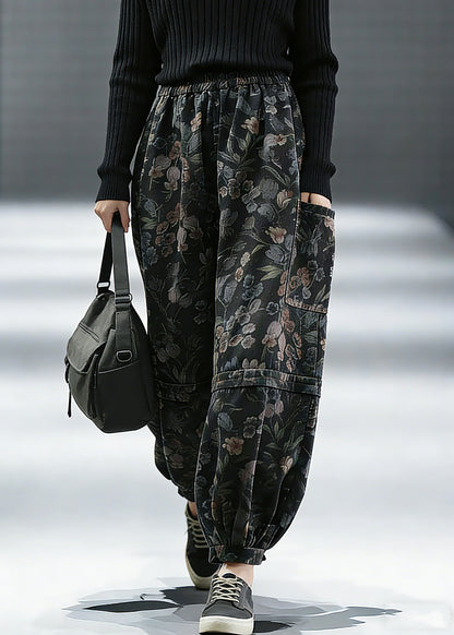 Elegant Print Denim Pants lantern Pants Cotton
