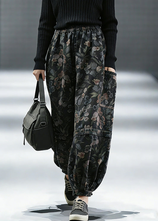 Elegant Print Denim Pants lantern Pants Cotton