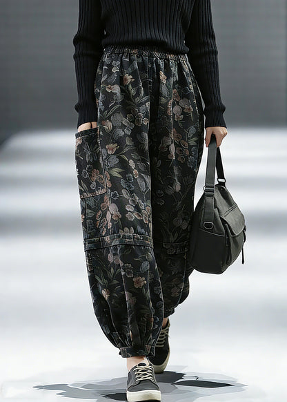 Elegant Print Denim Pants lantern Pants Cotton
