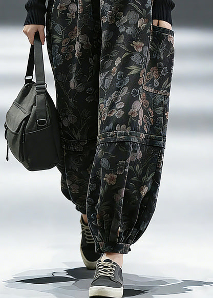 Elegant Print Denim Pants lantern Pants Cotton