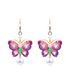Elegant Purple Copper Overgild Acrylic Pearl Butterfly Drop Earrings