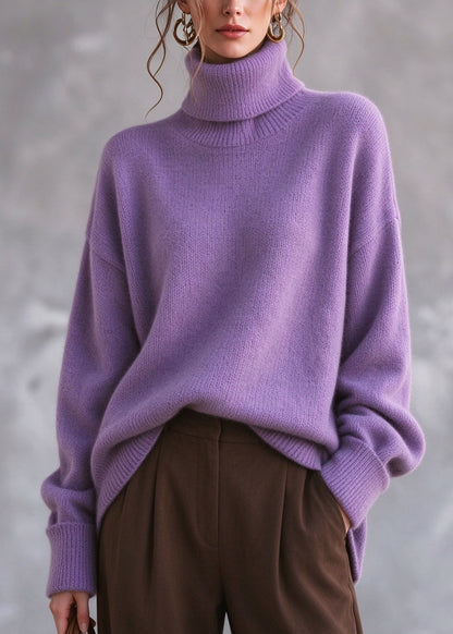 Elegant Purple Hign Neck Thick Warm Knit Sweaters Fall