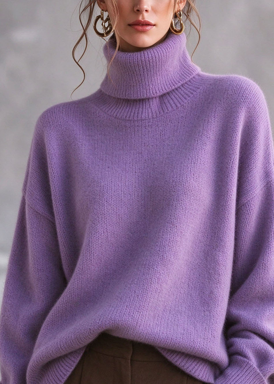 Elegant Purple Hign Neck Thick Warm Knit Sweaters Fall