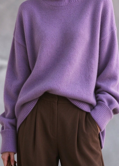 Elegant Purple Hign Neck Thick Warm Knit Sweaters Fall