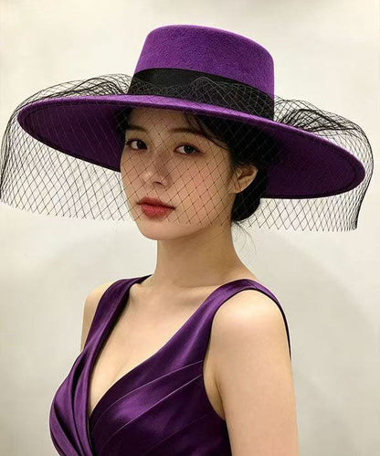 Elegant Purple Patchwork Tulle Cashmere Cloche Hat