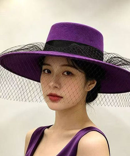 Elegant Purple Patchwork Tulle Cashmere Cloche Hat