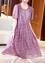 Load image into Gallery viewer, Elegant Purple Print Ruffled Patchwork Chiffon Long Dresses Summer