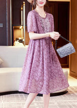 Load image into Gallery viewer, Elegant Purple Print Ruffled Patchwork Chiffon Long Dresses Summer