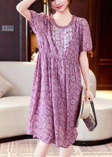 Load image into Gallery viewer, Elegant Purple Print Ruffled Patchwork Chiffon Long Dresses Summer