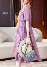 Load image into Gallery viewer, Elegant Purple Print Ruffled Patchwork Chiffon Long Dresses Summer
