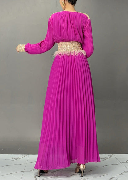 Elegant Purple V Neck Long Dresses Lantern Sleeve