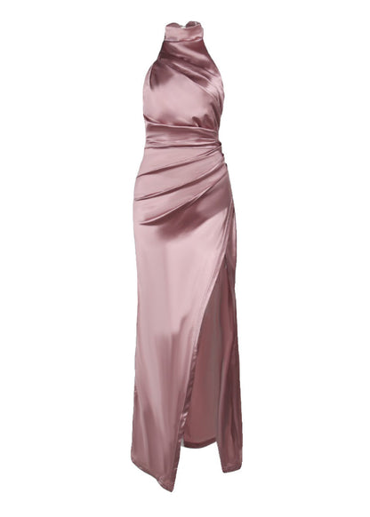 Elegant Purple Wrinkled Side Open Patchwork Silk Dresses Sleeveless