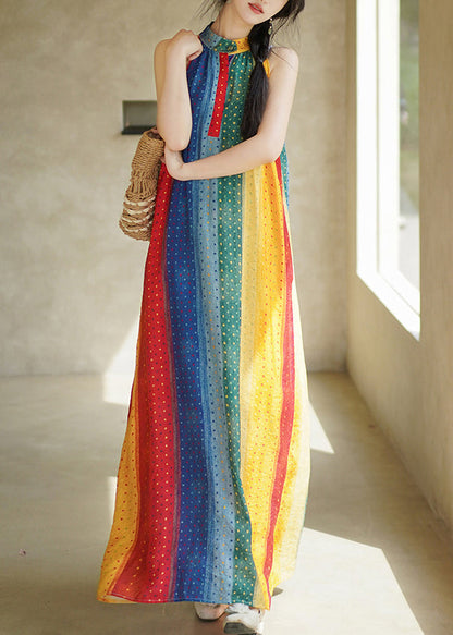 Elegant Rainbow Dot Pockets Long Dress Sleeveless