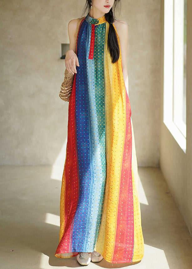 Elegant Rainbow Dot Pockets Long Dress Sleeveless