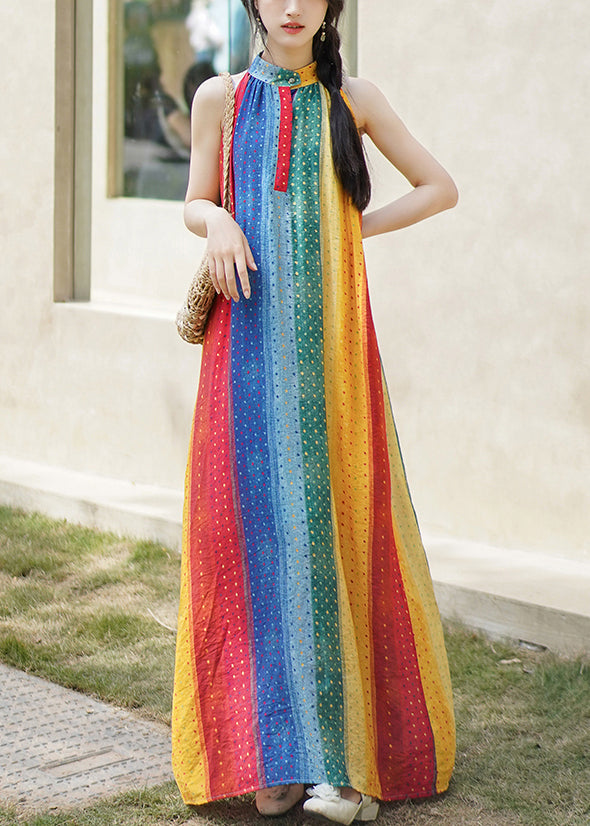 Elegant Rainbow Dot Pockets Long Dress Sleeveless