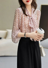 Load image into Gallery viewer, Elegant Red Bow Print Silk Tops Long Sleeve