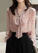 Load image into Gallery viewer, Elegant Red Bow Print Silk Tops Long Sleeve