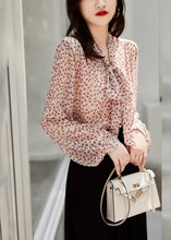 Load image into Gallery viewer, Elegant Red Bow Print Silk Tops Long Sleeve