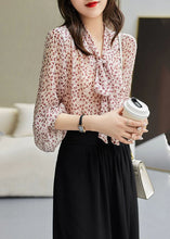 Load image into Gallery viewer, Elegant Red Bow Print Silk Tops Long Sleeve