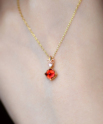 Elegant Red Garnet Adjustable 14K Gold Pendant Necklace