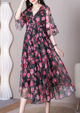 Load image into Gallery viewer, Elegant Red Print Ruffled Chiffon Long Dress Half Sleeve