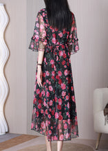 Load image into Gallery viewer, Elegant Red Print Ruffled Chiffon Long Dress Half Sleeve