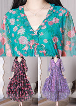 Load image into Gallery viewer, Elegant Red Print Ruffled Chiffon Long Dress Half Sleeve