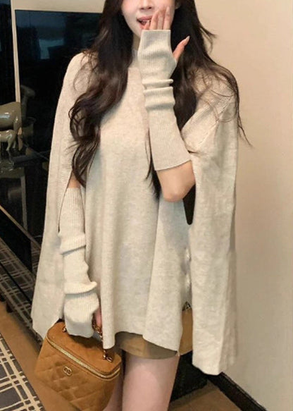 Elegant Red Stand Collar Oversized Knit Sweaters Batwing Sleeve