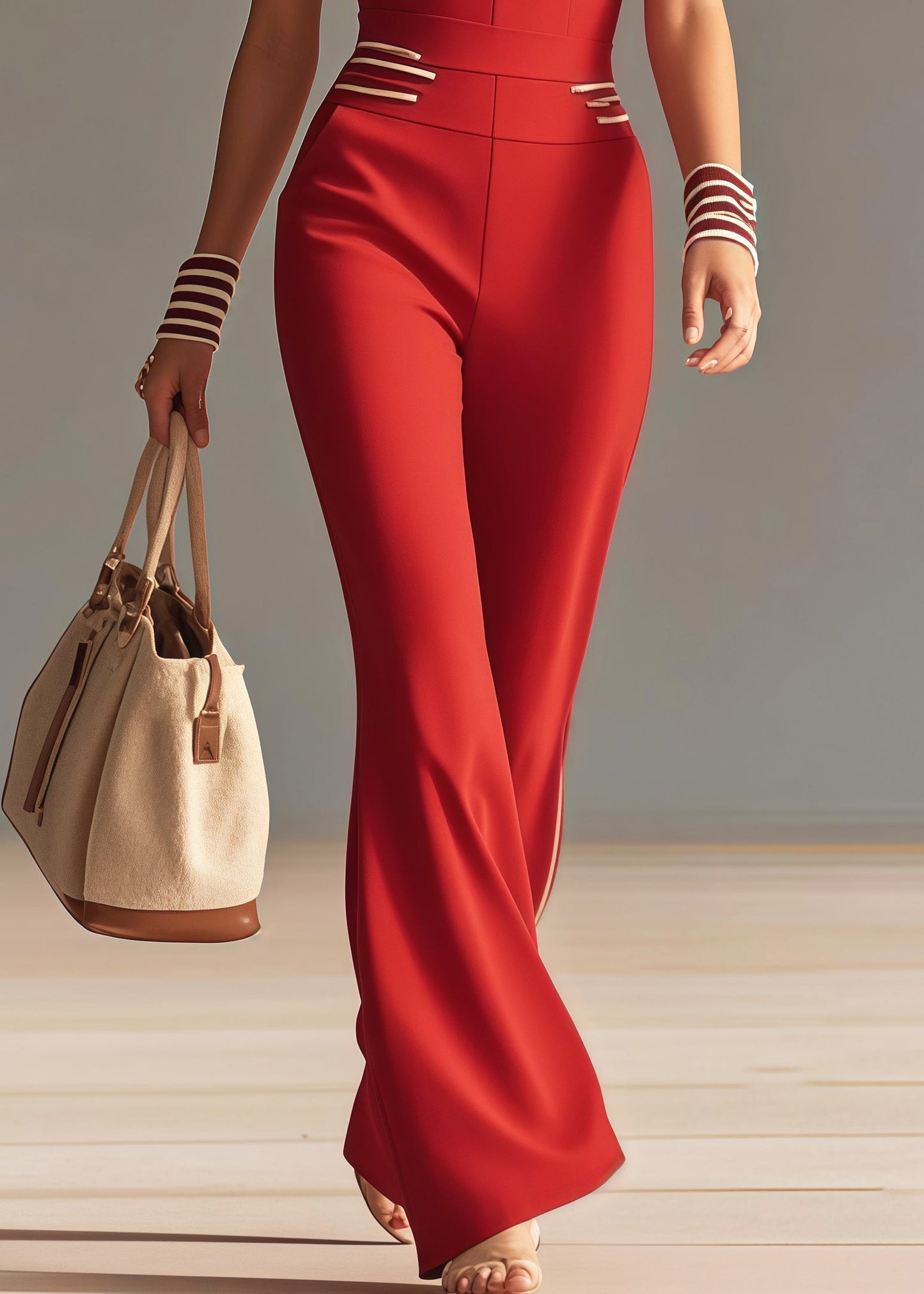 Elegant Red V Neck Silm Fit Chiffon Overalls Jumpsuit Butterfly Sleeve