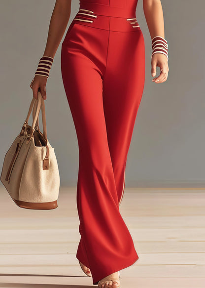 Elegant Red V Neck Silm Fit Chiffon Overalls Jumpsuit Butterfly Sleeve