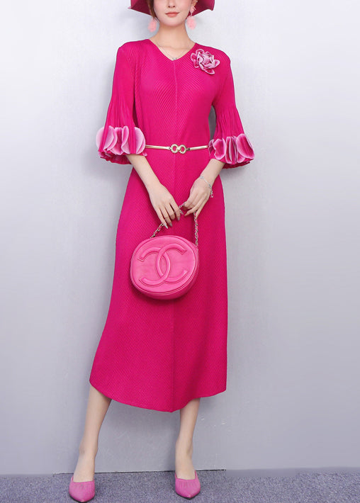 Elegant Romance Rose Dress Floral Accent Flutter Sleeves