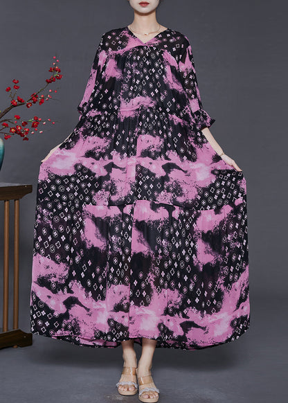 Elegant Rose Cinched Exra Large Hem Chiffon Dress Summer