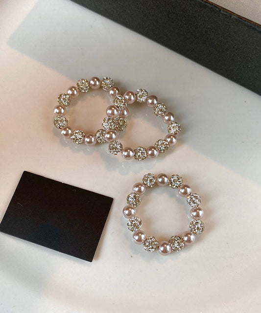 Elegant Rose Pink Pearl Elastic Rope Alloy Rings
