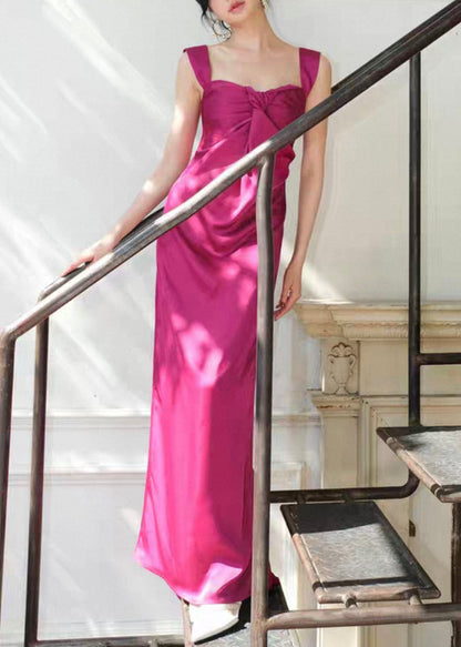 Elegant Rose Square Collar Solid Cotton Spaghetti Strap Dress Sleeveless