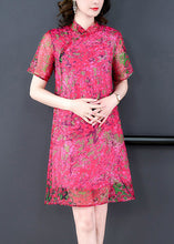 Load image into Gallery viewer, Elegant Rose Stand Collar Print Silk Mid Dress Summer