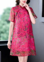 Load image into Gallery viewer, Elegant Rose Stand Collar Print Silk Mid Dress Summer