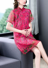 Load image into Gallery viewer, Elegant Rose Stand Collar Print Silk Mid Dress Summer
