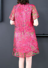 Load image into Gallery viewer, Elegant Rose Stand Collar Print Silk Mid Dress Summer