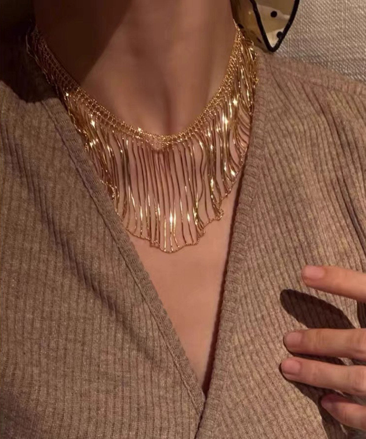 Elegant Silk Copper Silvering Waterfall Tassel Pendant Necklace