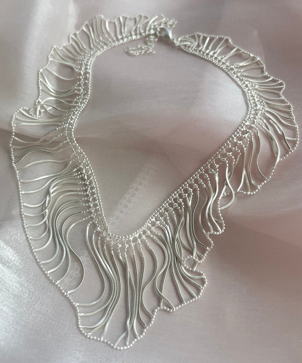 Elegant Silk Copper Silvering Waterfall Tassel Pendant Necklace