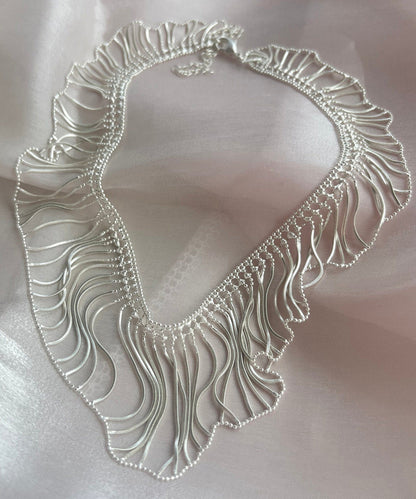 Elegant Silk Copper Silvering Waterfall Tassel Pendant Necklace