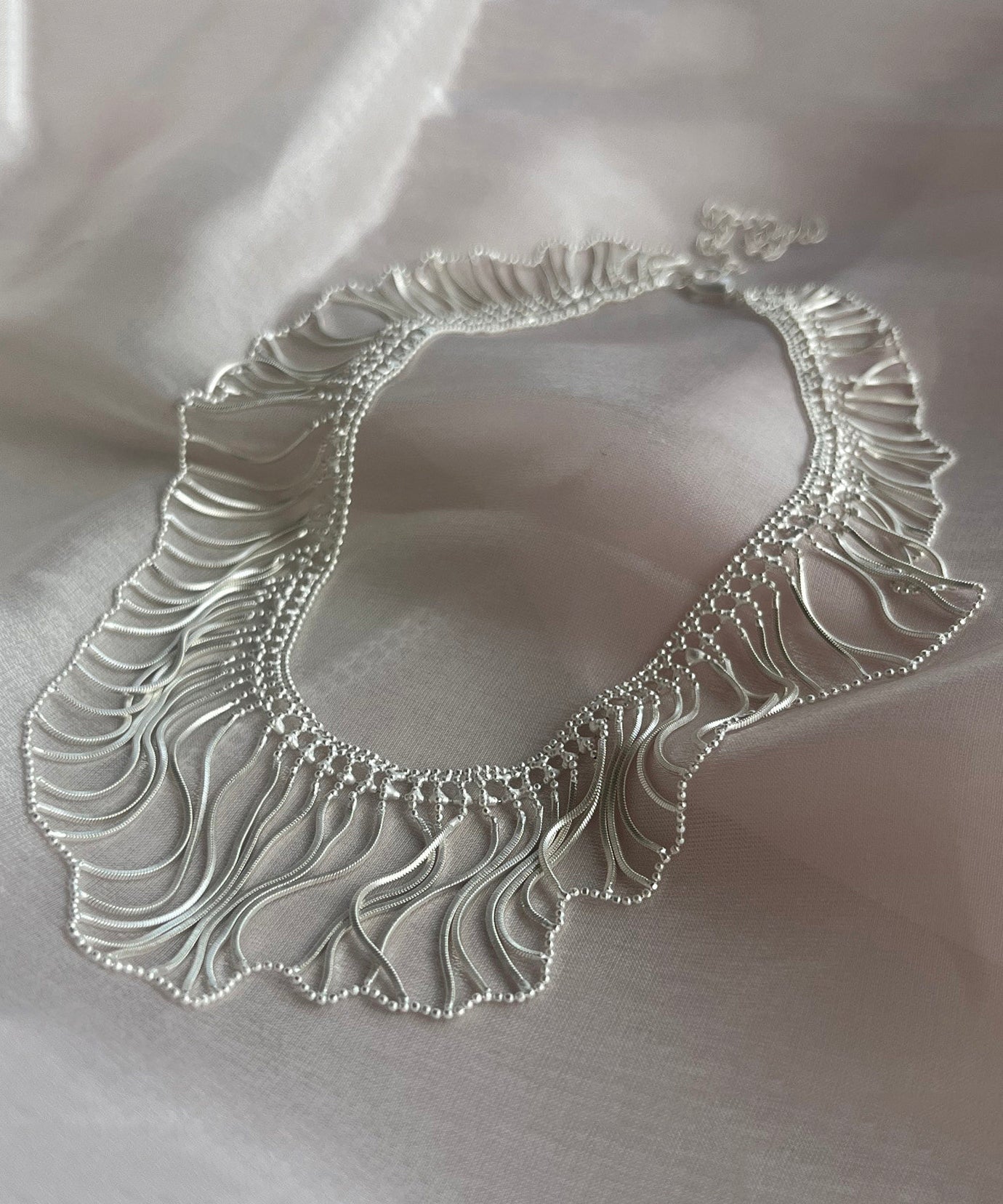 Elegant Silk Copper Silvering Waterfall Tassel Pendant Necklace