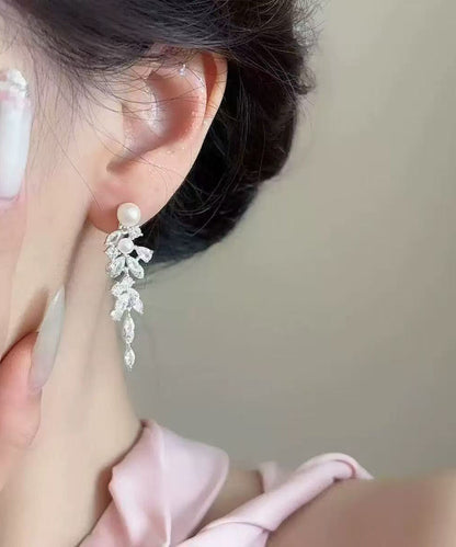 Elegant Silk Imitation Pearl Alloy Zircon Tassel Drop Earrings