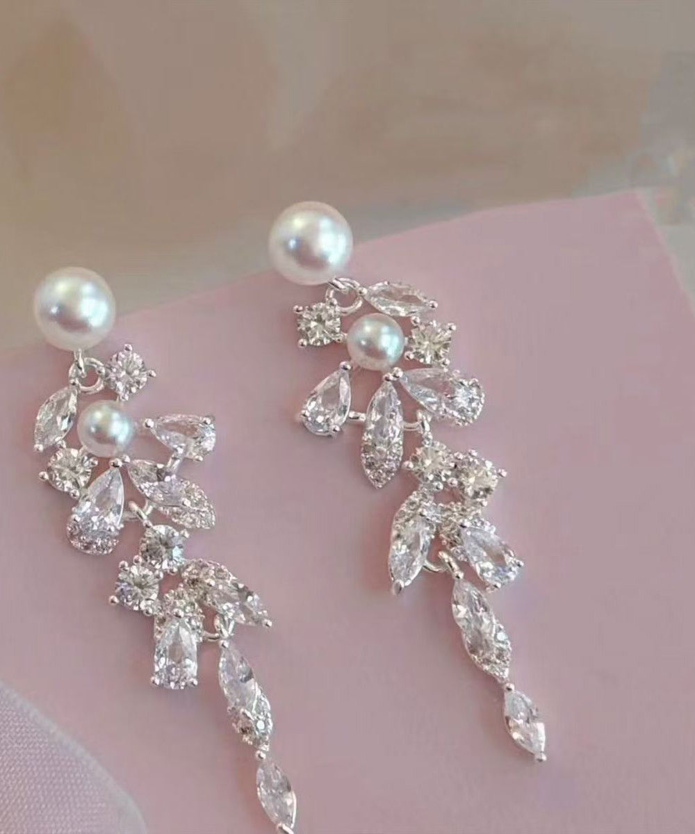 Elegant Silk Imitation Pearl Alloy Zircon Tassel Drop Earrings