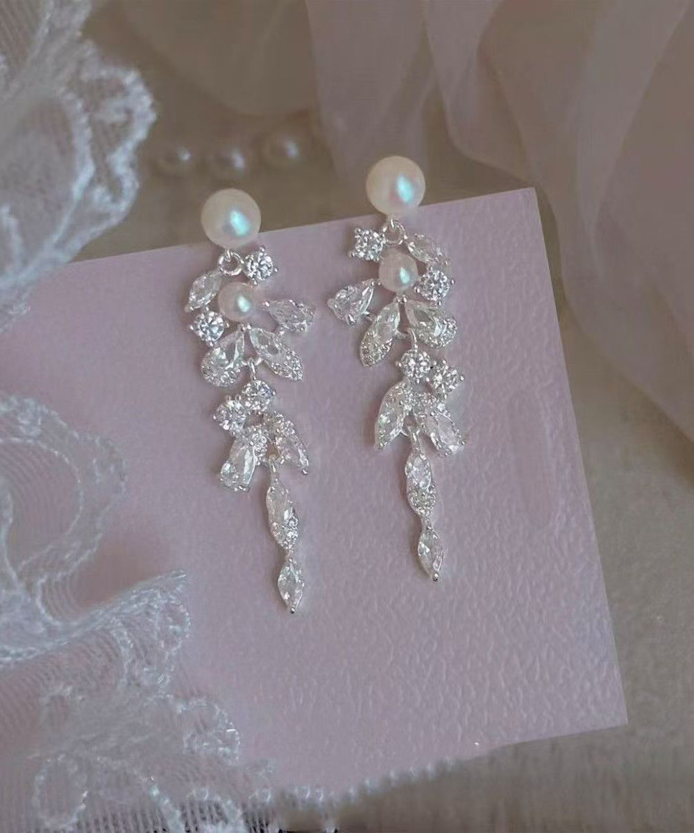 Elegant Silk Imitation Pearl Alloy Zircon Tassel Drop Earrings